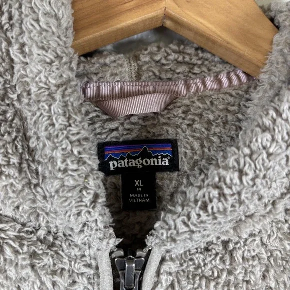 Patagonia Los Gatos Jacket Kids Girls Size XL 14 Brown Full Zip Hoodie Sherp - Picture 8 of 14
